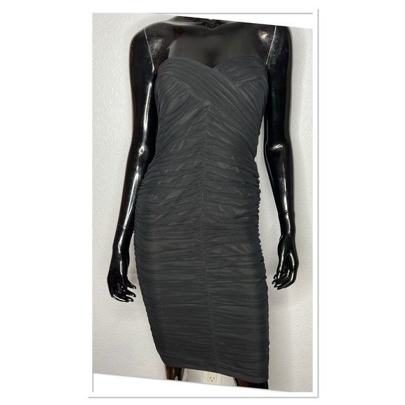 Tadashi Shoji Black Tulle/Mesh Ruched Bodycon Strapless Dress Sz XS - Picture 1 of 6